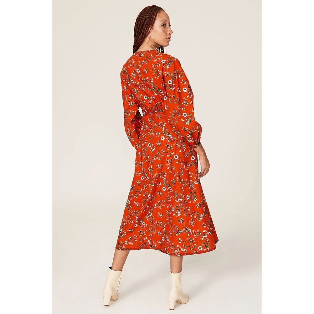 Tory Burch Tie Sleeve Tunic Midi Dress in Orange Floral Size 2
